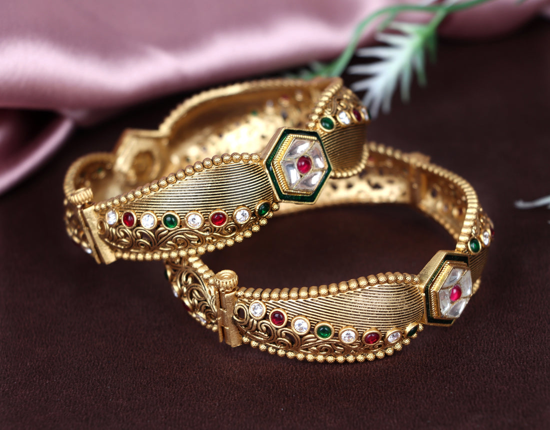 Antique Design Multi Color Stone Studded Bracelet Kada for Women & Girls