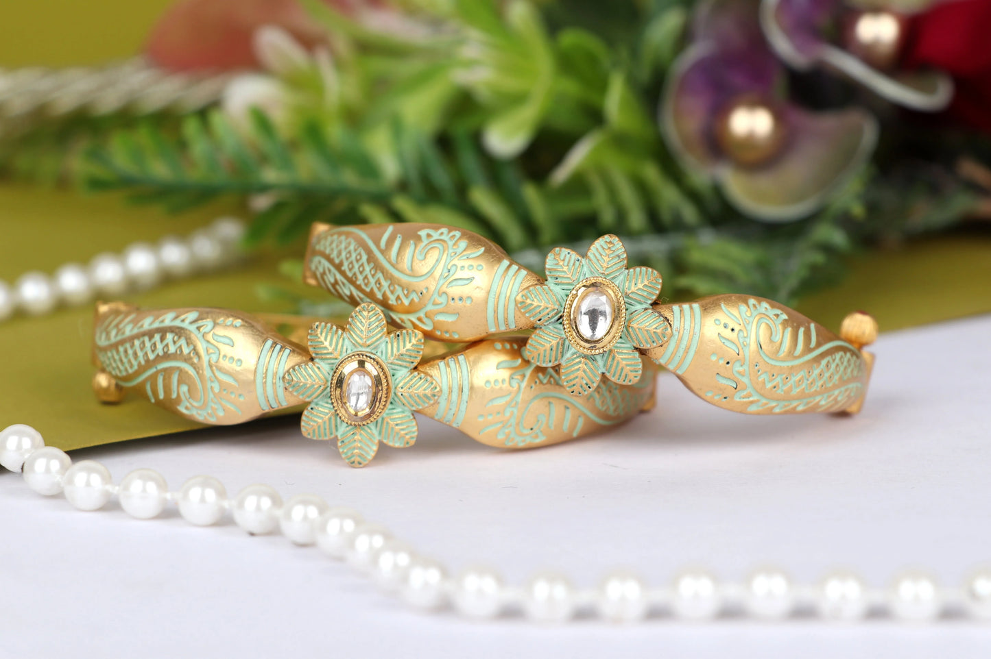 Antique Design Gold Plated with Stone Studded Bracelet for Women & Girls