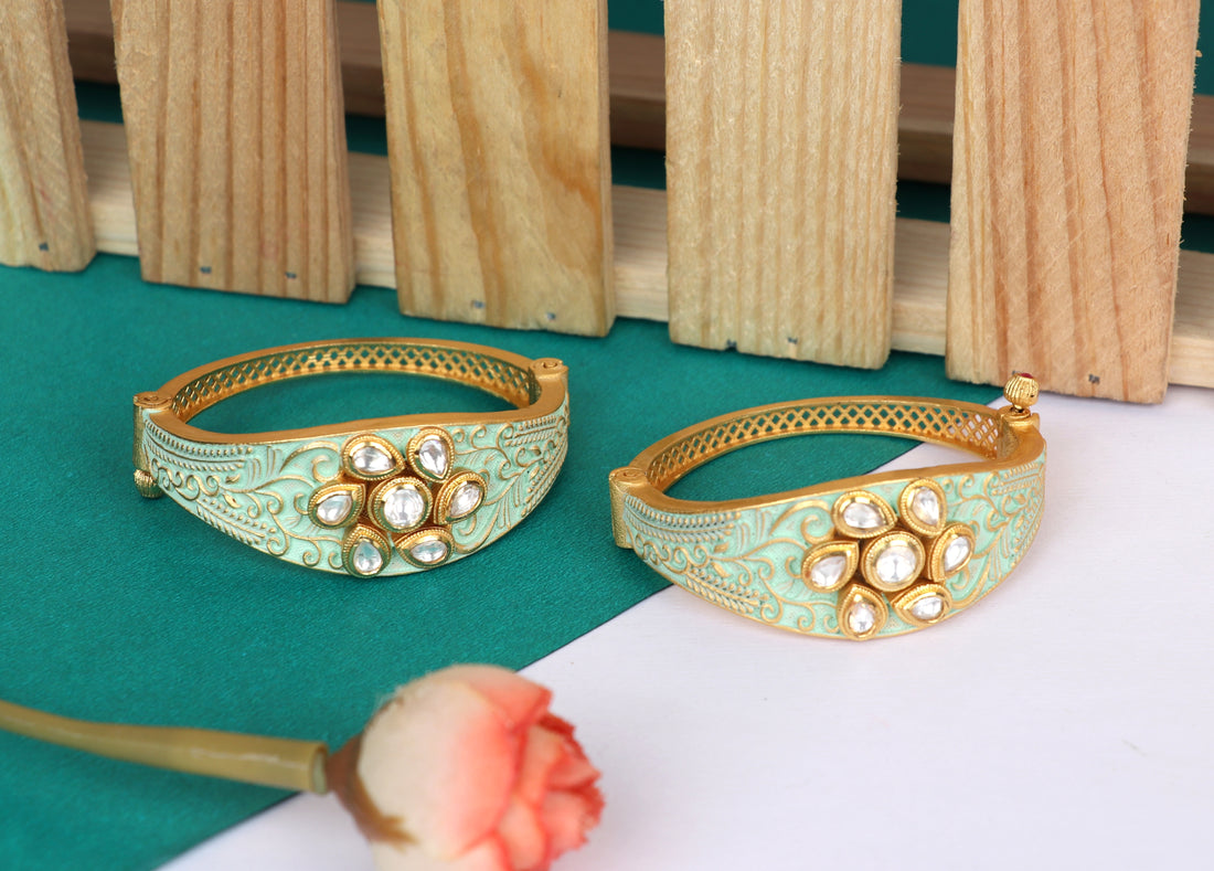 Stylish Design Gold Plated with Stone Studded Bracelet for Women & Girls