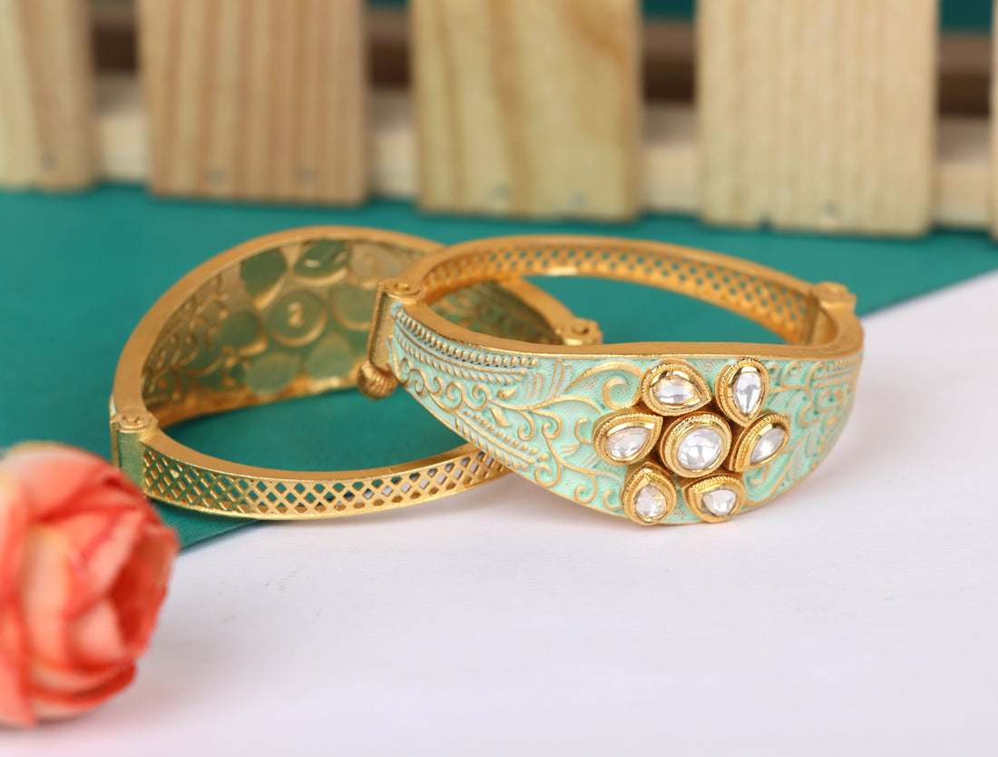 Stylish Design Gold Plated with Stone Studded Bracelet for Women & Girls