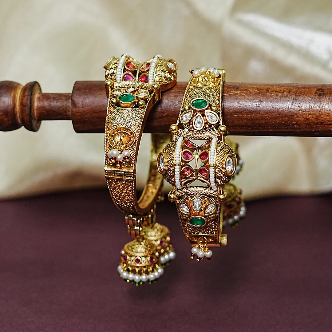 Premium Brass Kada with Jhumki Bangle for Women (Pack of 2)