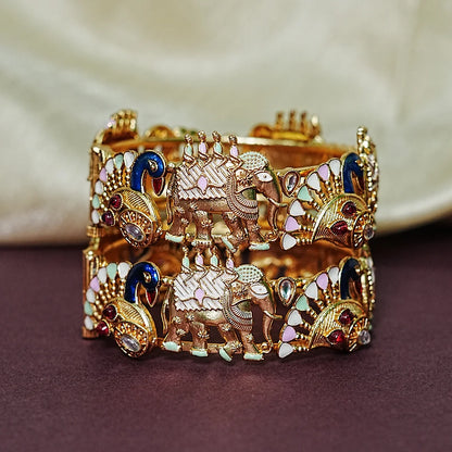 Premium Handcrafted Brass Kada – Elephant & Peacock Motif (Pack of 2)