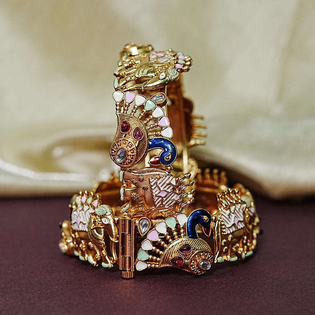 Premium Handcrafted Brass Kada – Elephant & Peacock Motif (Pack of 2)