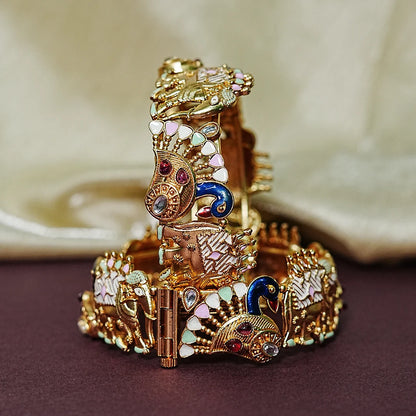 Premium Handcrafted Brass Kada – Elephant & Peacock Motif (Pack of 2)