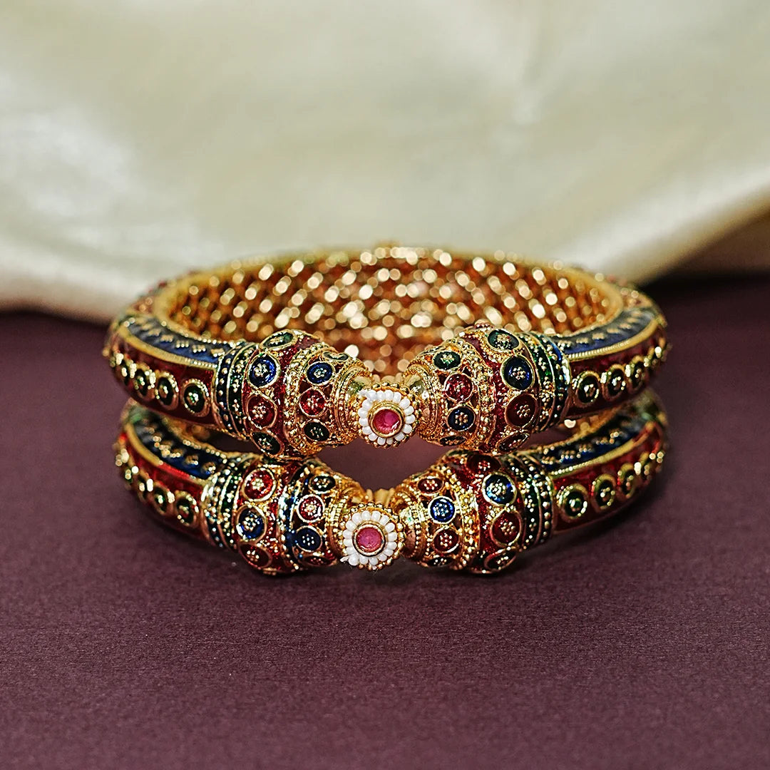 Traditional Meenakari Work Brass Kada – Handcrafted Jewellery for Women (Pack of 2)