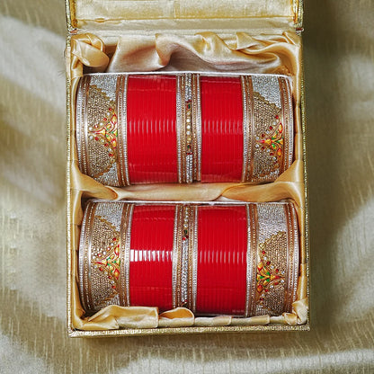 Traditional Bridal Chura Set with Kundan Work & Traditional Design for Women (Both Hand)
