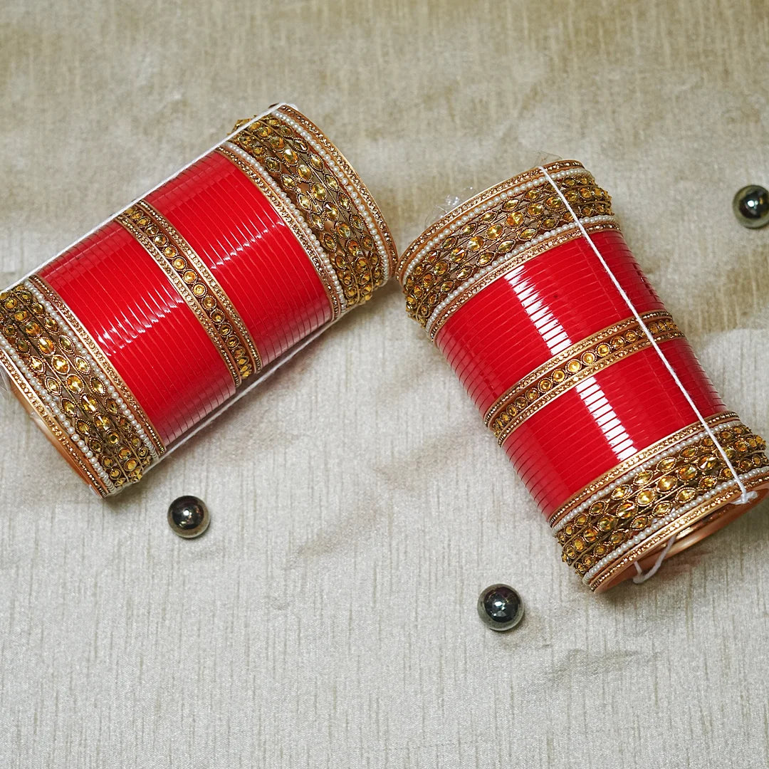 Stylish Bridal Chura Set with Kundan Work & Traditional Design for Women (Both Hand)