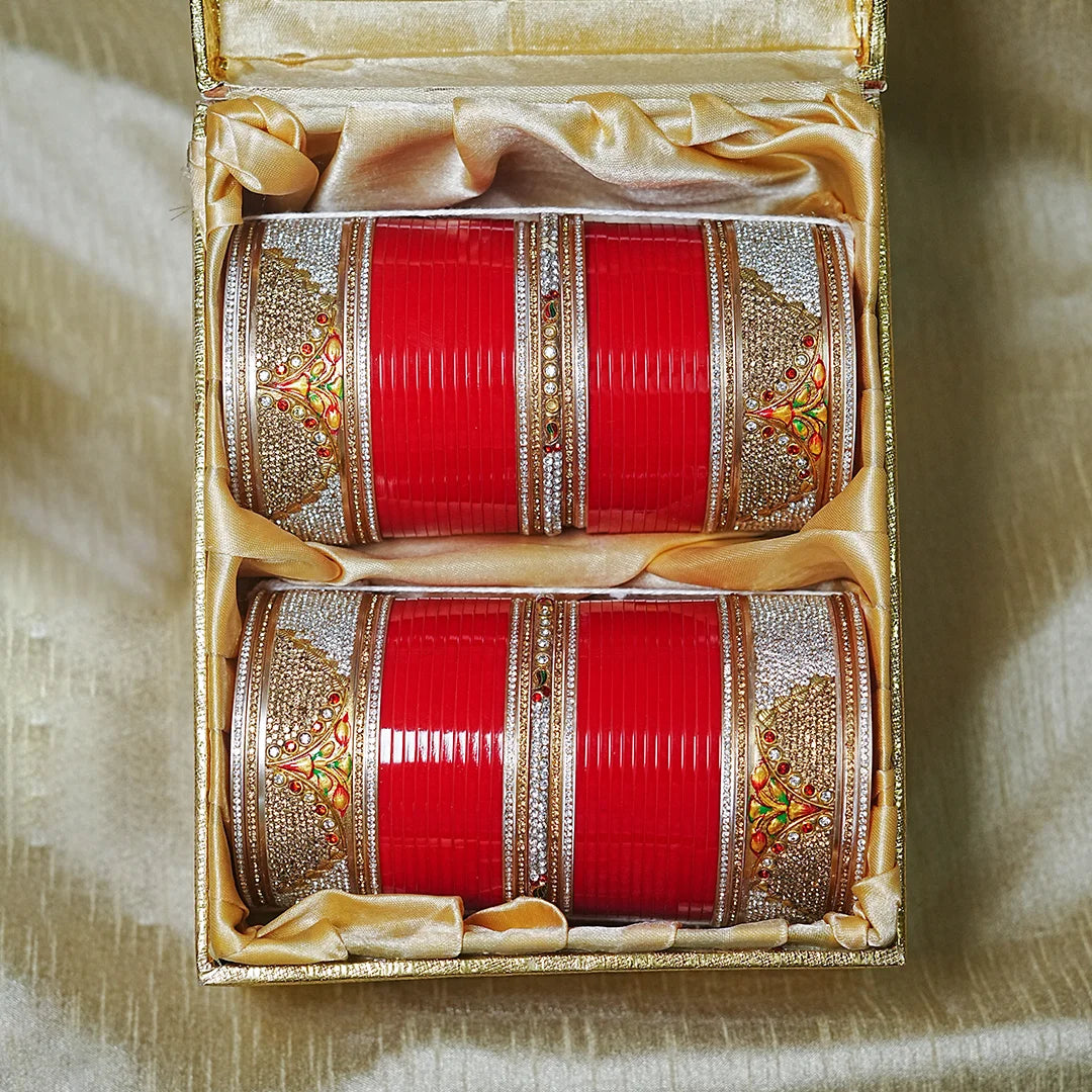 Traditional Bridal Chura Set with Kundan Work & Traditional Design for Women (Both Hand)