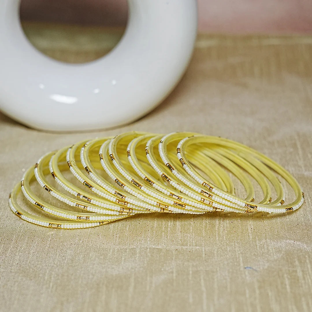 Pearl Studded Traditional Glass Bangles for Women (Pack of 12)