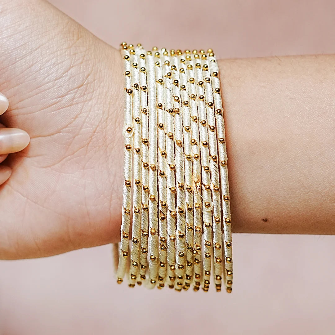 Metal Base with Premium Thread Work Bangles for Women & Girls (Pack of 12 Bangle)