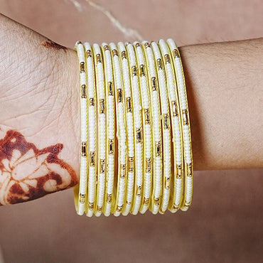 Pearl Studded Traditional Glass Bangles for Women (Pack of 12)