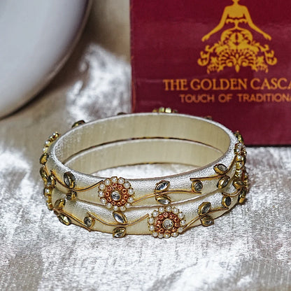 Designer Thread Work Kundan Leaf Style Kada Bangle for Women & Girls (Pack of 2)