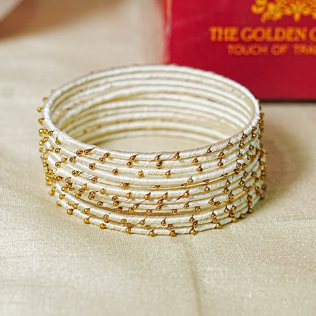 Metal Base with Premium Thread Work Bangles for Women & Girls (Pack of 12 Bangle)