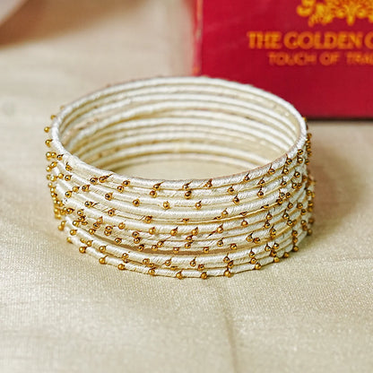 Metal Base with Premium Thread Work Bangles for Women & Girls (Pack of 12 Bangle)