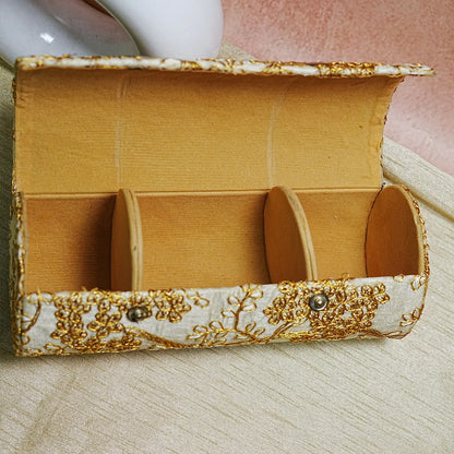 Handcrafted Embroidered Wooden Bangle Storage Box (3 Section)