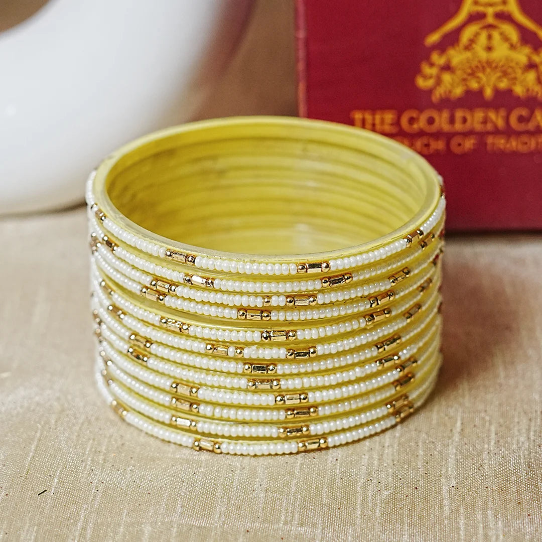 Pearl Studded Traditional Glass Bangles for Women (Pack of 12)