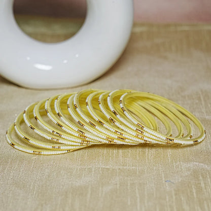 Pearl Studded Traditional Glass Bangles for Women (Pack of 12)