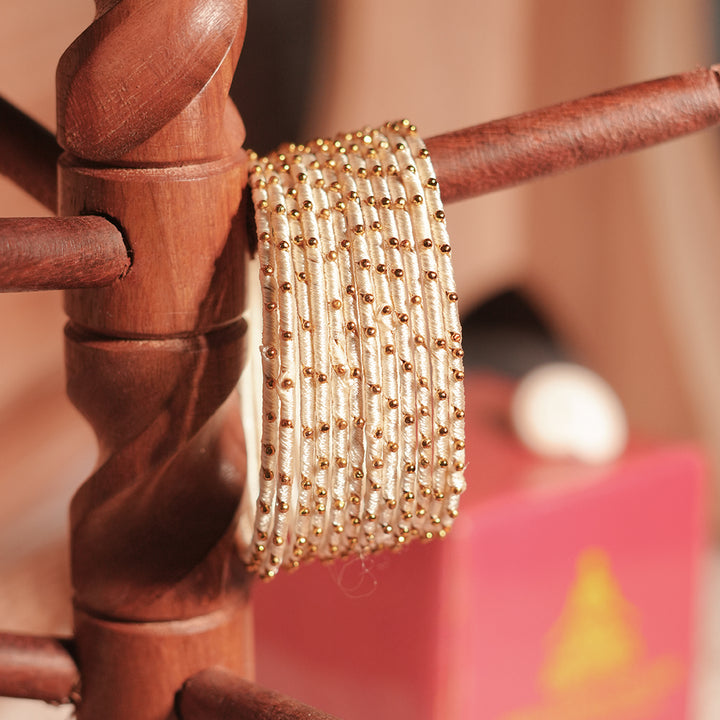 Cream Color Premium Silk Thread Bangle for Women & Girls (Pack of 12)