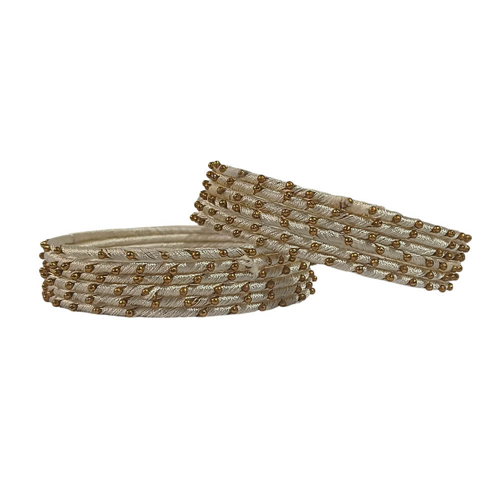 Cream Silk Thread Bangles for Women | Traditional Metal Bangles with Thread Work for Ladies