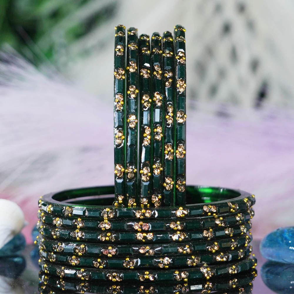 Multiple Color Glass Bangles with Beads Studded for Women & Girls (Pack of 12)
