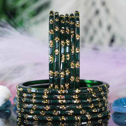 Multiple Color Glass Bangles with Beads Studded for Women & Girls (Pack of 12 Bangles)