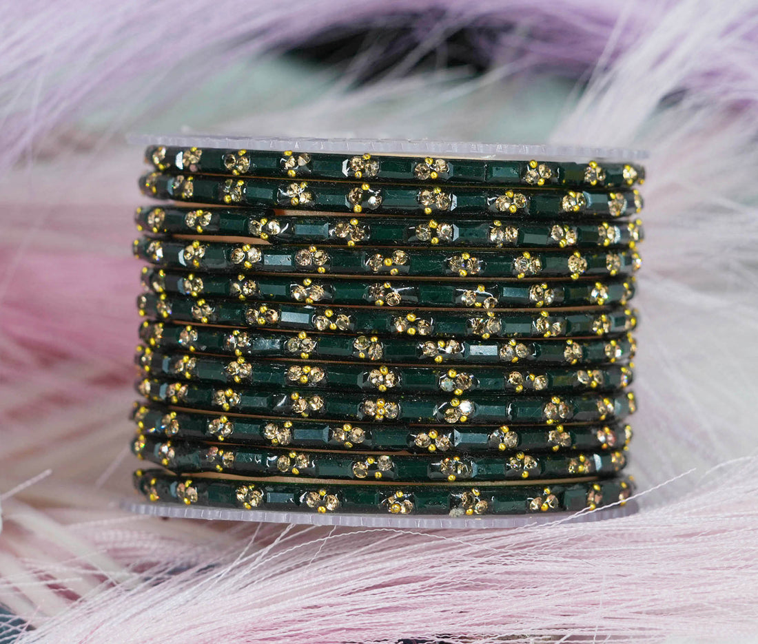 Multiple Color Glass Bangles with Beads Studded for Women & Girls (Pack of 12)