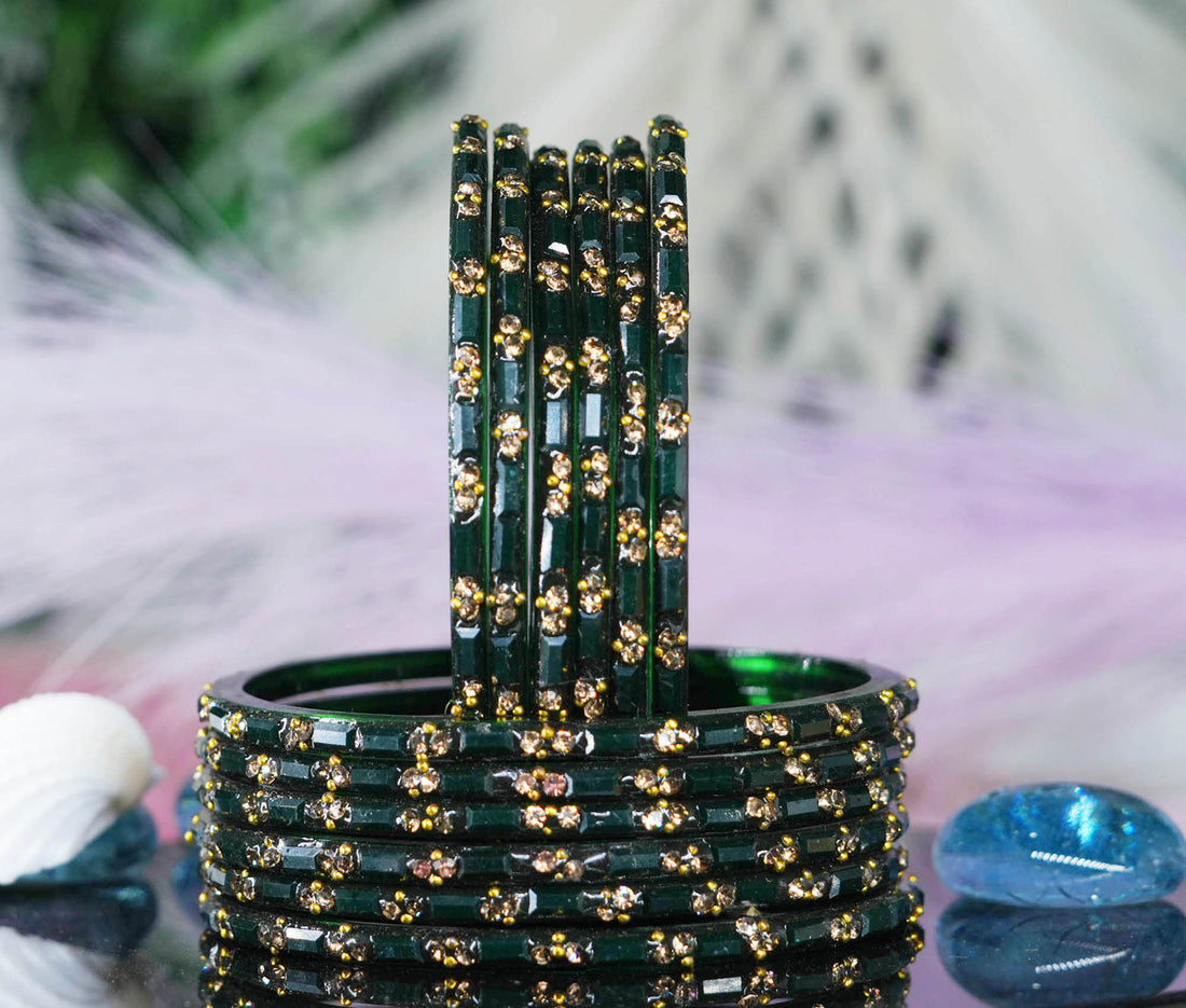 Multiple Color Glass Bangles with Beads Studded for Women & Girls (Pack of 12)