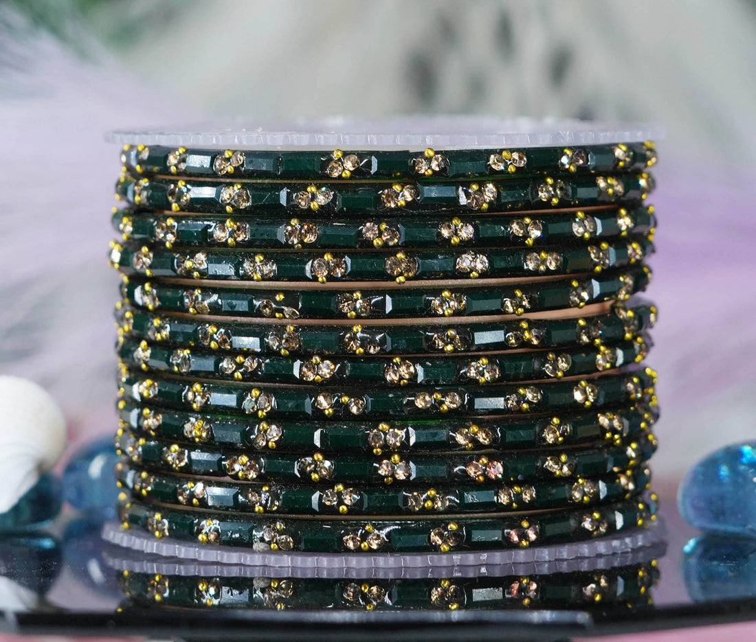 Multiple Color Glass Bangles with Beads Studded for Women & Girls (Pack of 12)