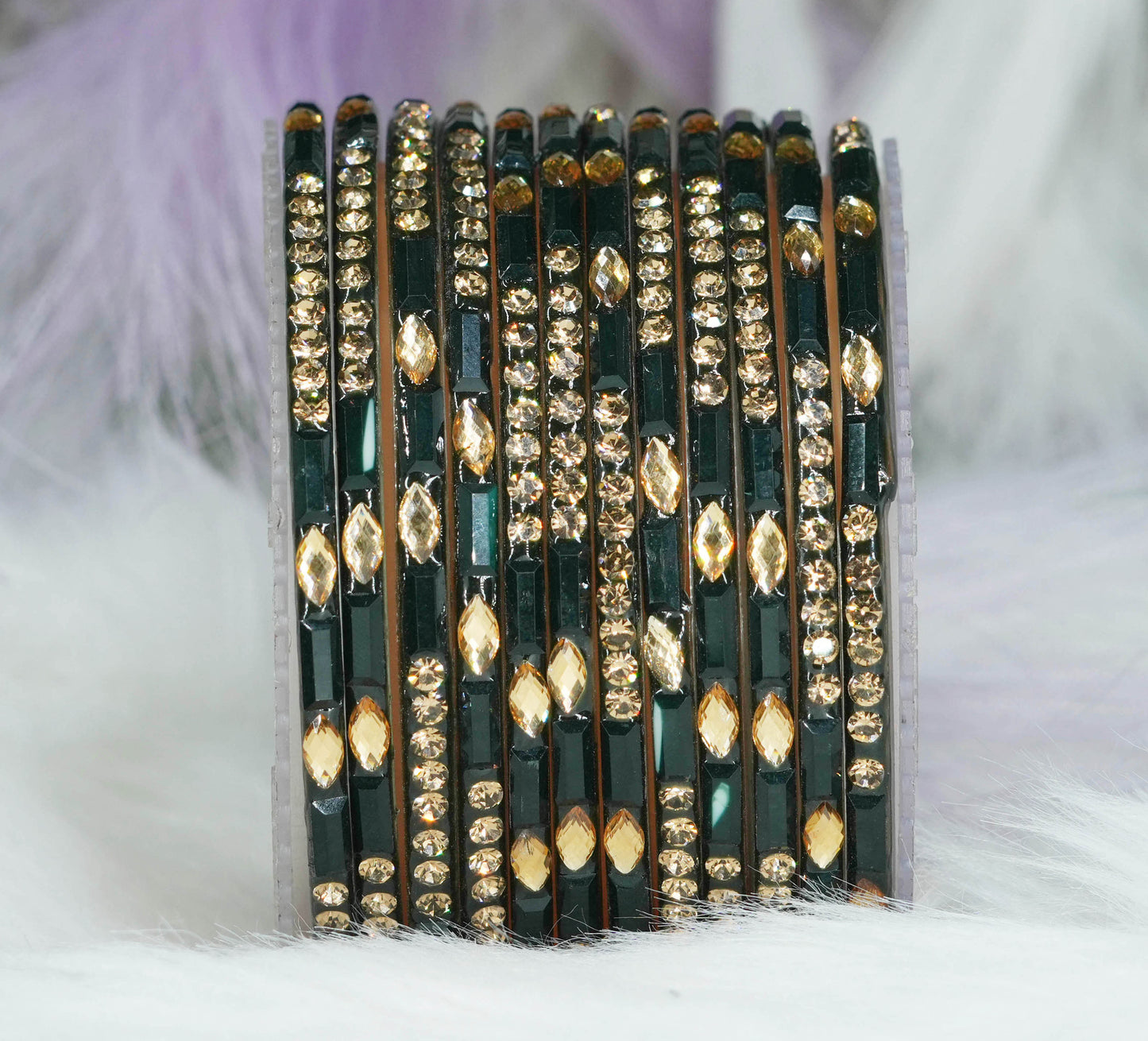 Multiple Color Glass Bangle with Stone Beads Work for Women & Girls (Pack 12 Bangles)