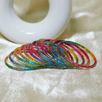 Traditional Glass Bangle with Golden Balls & Beads Studded for Women & Girls (Pack of 12 Bangles)