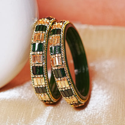 Designer Glass Kada Bangle with Stone & Beads Work for Women & Girls (Pack of 2)
