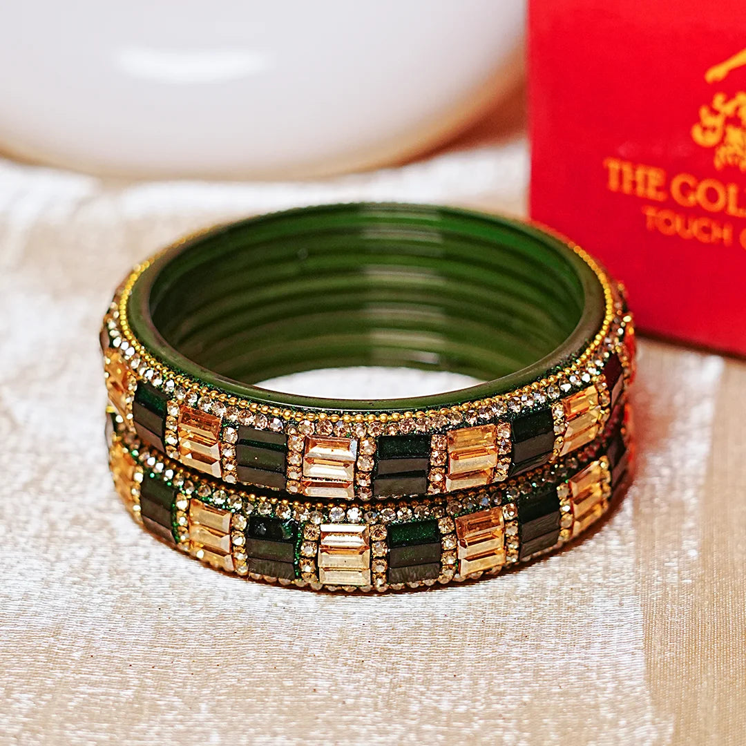 Designer Glass Kada Bangle with Stone & Beads Work for Women & Girls (Pack of 2)