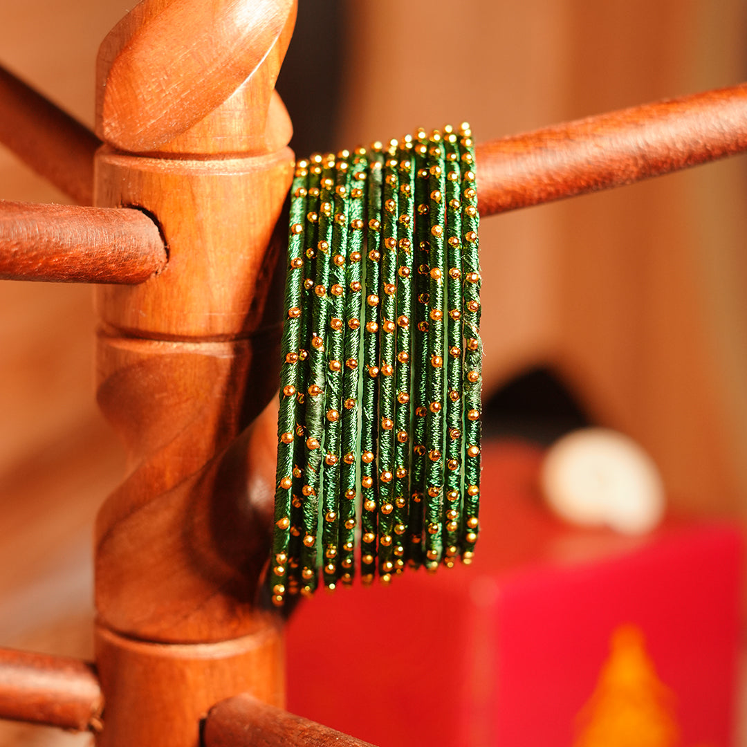Dark Green Color Premium Silk Thread Bangle for Women & Girls (Pack of 12)