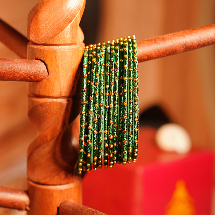 Dark Green Color Premium Silk Thread Bangle for Women & Girls (Pack of 12)