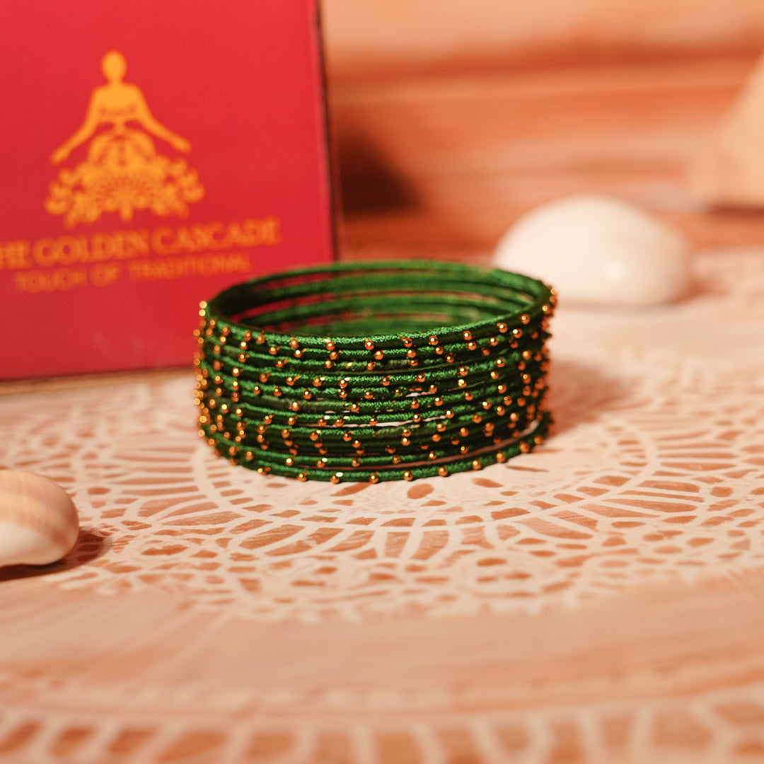 Dark Green Color Premium Silk Thread Bangle for Women & Girls (Pack of 12)