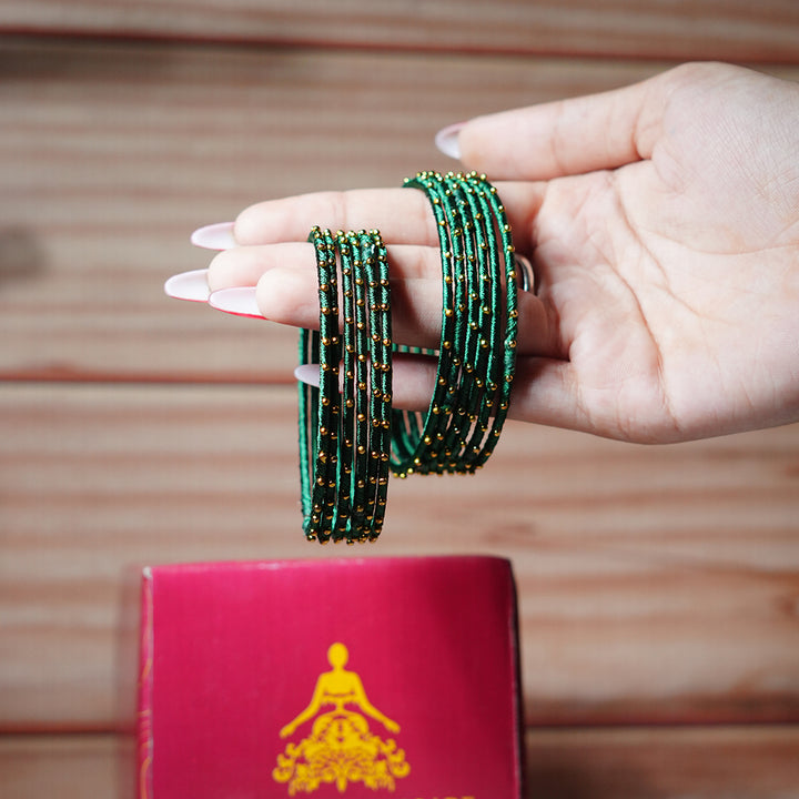 Dark Green Color Premium Silk Thread Bangle for Women & Girls (Pack of 12)