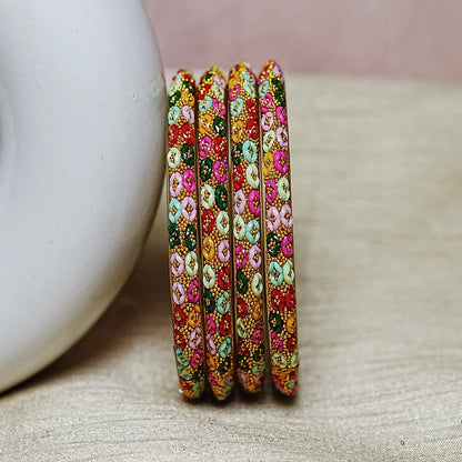 Golden Ball Studded Handcrafted Glass Kada Bangles for Women & Girls (Pack of 4 Kada)