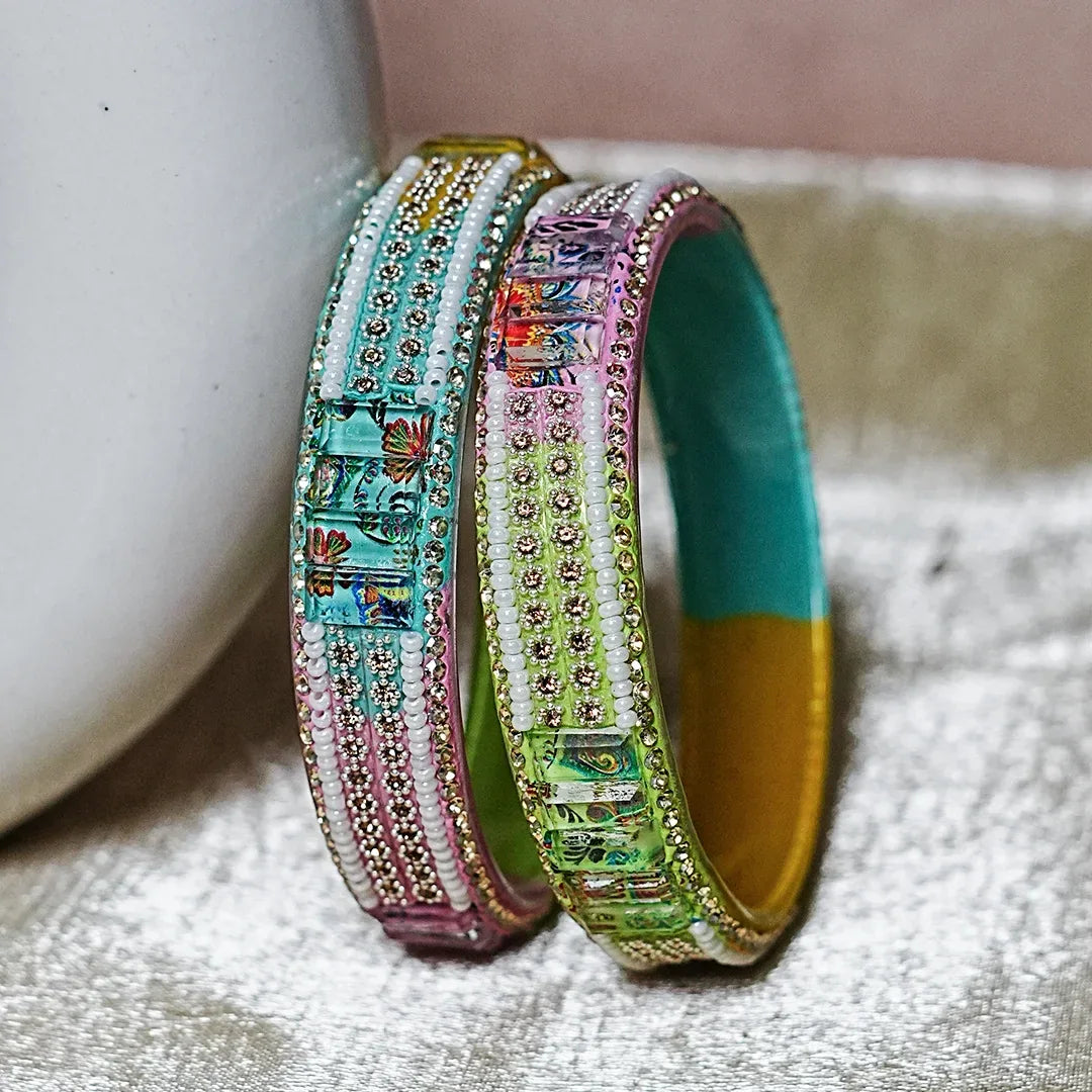 Women’s Glass Kada Bangles (Pack of 2) - The Golden Cascade