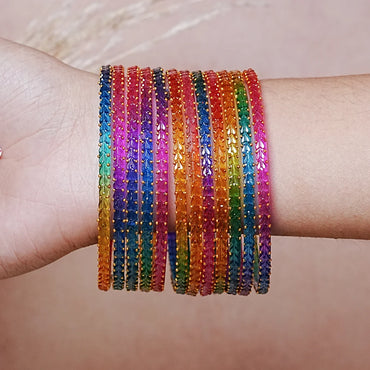 Traditional Gold Ball Studded Work Design Glass Bangles for Women (Pack of 12)