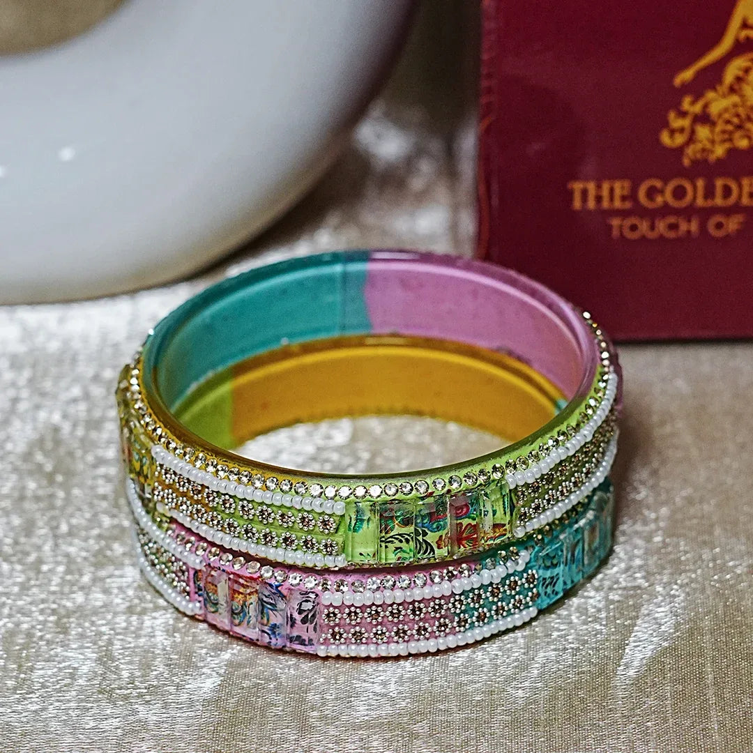 Women’s Glass Kada Bangles (Pack of 2) - The Golden Cascade
