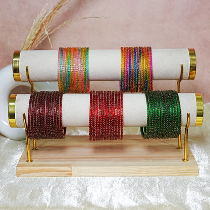 Traditional Gold Ball Studded Work Design Glass Bangles for Women (Pack of 12)