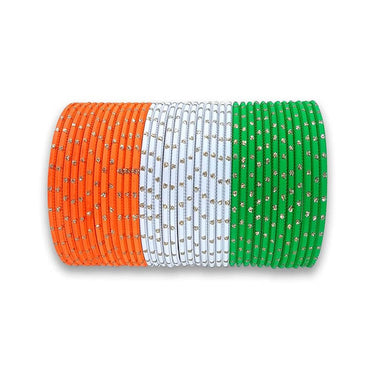Tiranga Color Metal Bangles for Women Indian Flag Chudiya Girls Tricolor Dotted Design Chudi Set for Ladies, Independence & Republic Day