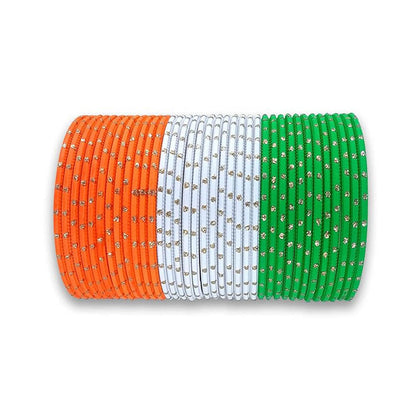 Tiranga Color Metal Bangles for Women Indian Flag Chudiya Girls Tricolor Dotted Design Chudi Set for Ladies, Independence & Republic Day