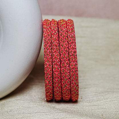 Golden Ball Studded Handcrafted Glass Kada Bangles for Women & Girls (Pack of 4 Kada)