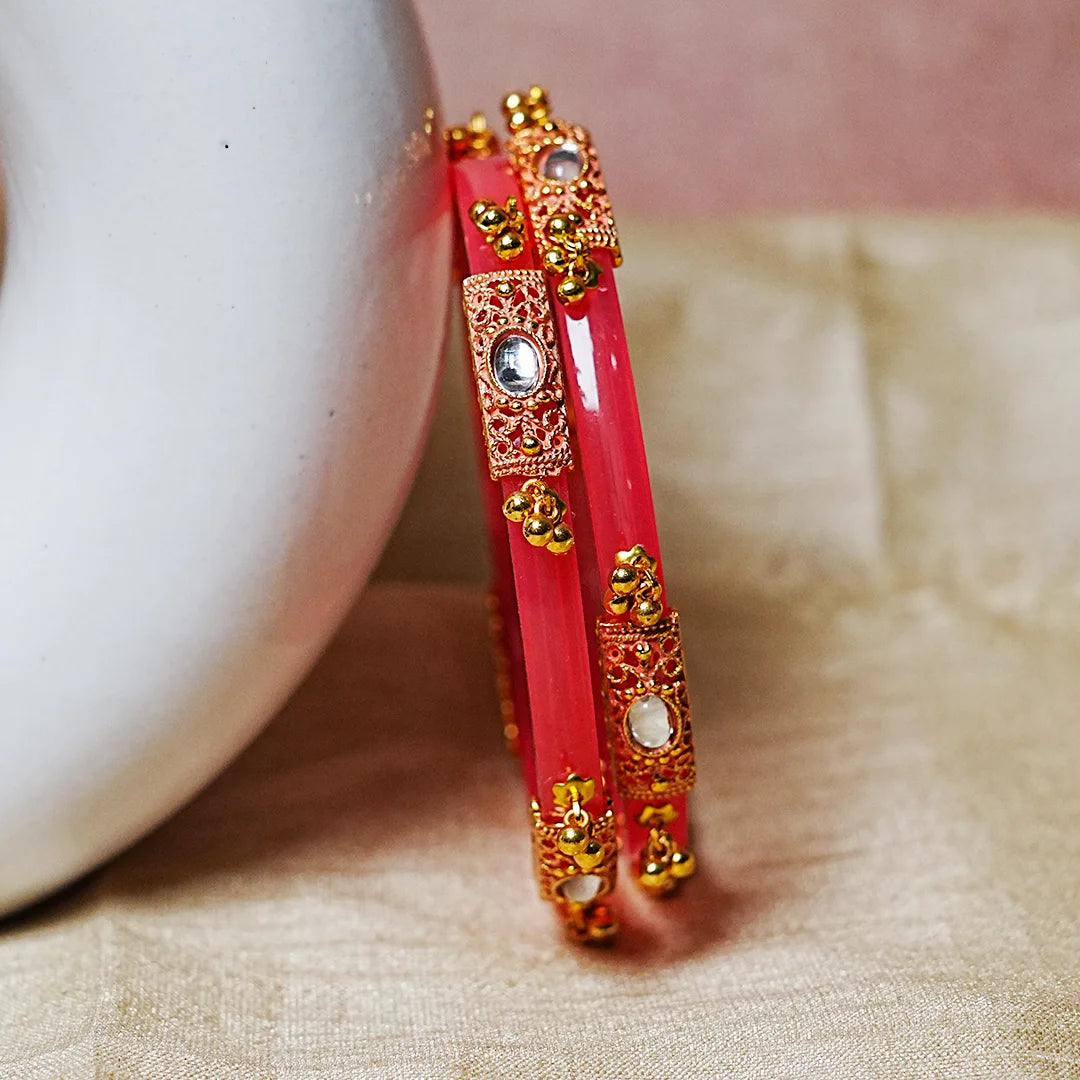 Premium Gold Ball Studded Acrylic Kada for Women (Pack of 2)