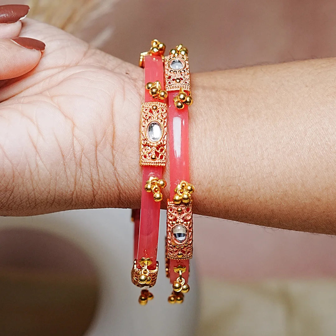 Premium Gold Ball Studded Acrylic Kada for Women (Pack of 2)