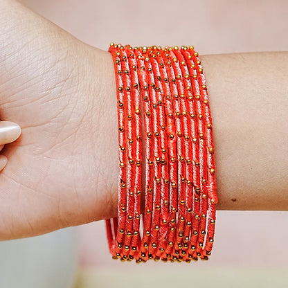 Metal Base with Premium Thread Work Bangles for Women & Girls (Pack of 12 Bangle)