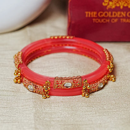 Premium Gold Ball Studded Acrylic Kada for Women (Pack of 2)