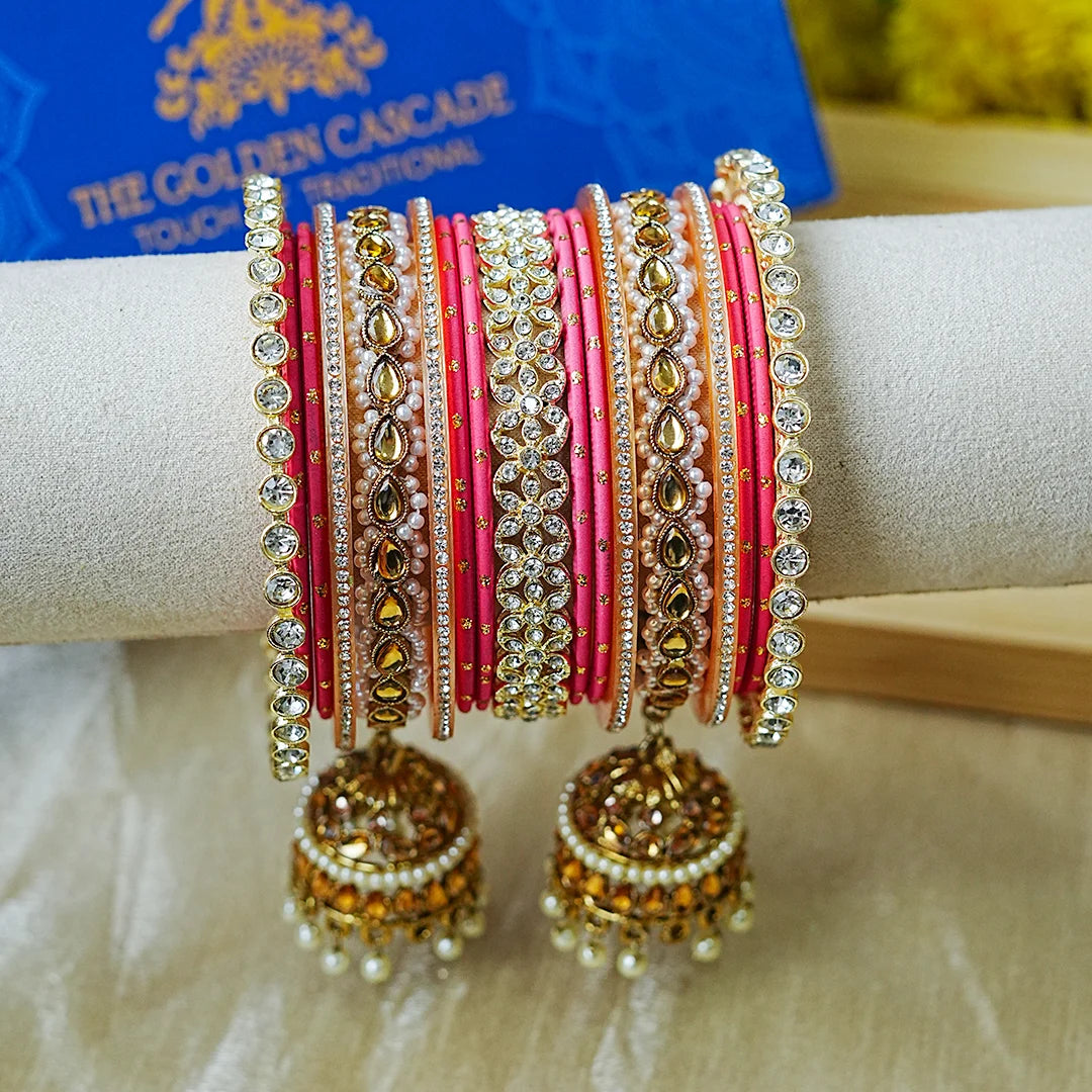 Designer Metal Bangles Set with Jhumki for Women (Both Hands)