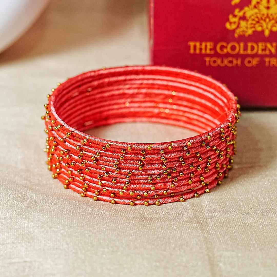 Metal Base with Premium Thread Work Bangles for Women & Girls (Pack of 12 Bangle)